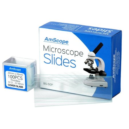 AMSCOPE Pre-Cleaned Blank Microscope Slides and 100 22x22mm Square Cover Glass 200PK BS-50P-100S-22X4